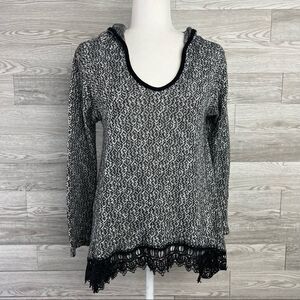 Anthropologie Moon Collection Los Angeles Black Lace Trim Hood Sweater  Medium